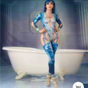 Custom rhinestones jumpsuit